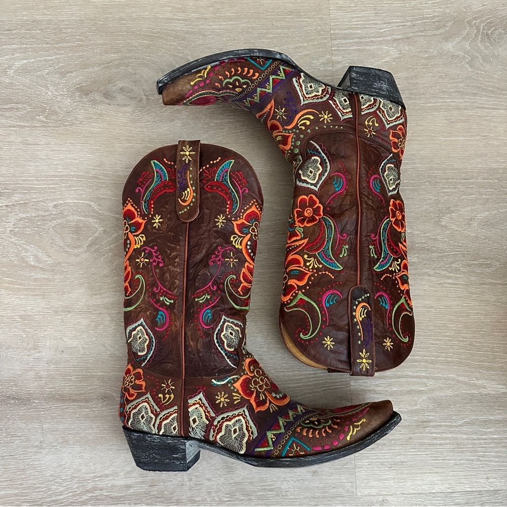 NEW Old Gringo Olivia Floral Western Boho Leather Brown Boot 11 - Picture 3 of 8